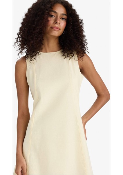 Bisiklet Yaka Keten Görünümlü Kolsuz Mini Elbise F6499AX25SM