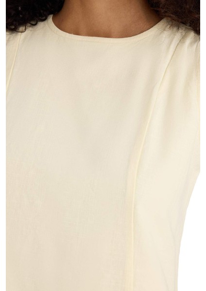 Bisiklet Yaka Keten Görünümlü Kolsuz Mini Elbise F6499AX25SM