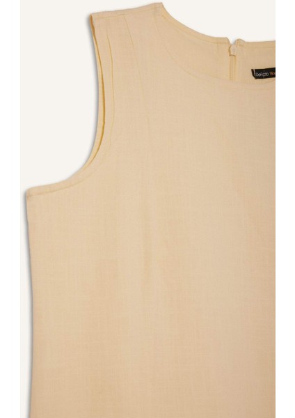 Bisiklet Yaka Keten Görünümlü Kolsuz Mini Elbise F6499AX25SM