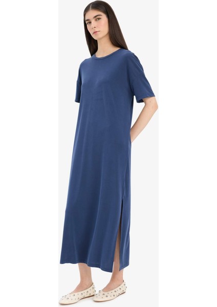 Bisiklet Yaka Modal Kısa Kollu Midi Yazlık Elbise F6500AX25SM