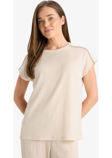 Bisiklet Yaka Bürümcük Kısa Kollu Tişört F6300AX25HS