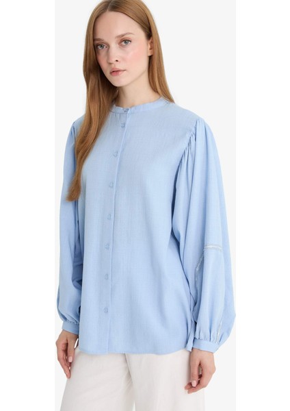 Relax Fit Hakim Yaka Uzun Kollu Gömlek Tunik F4556AX25HS