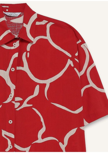 Oversize Geniş Kalıp Desenli Yarım Kollu Gömlek F5338AX25HS