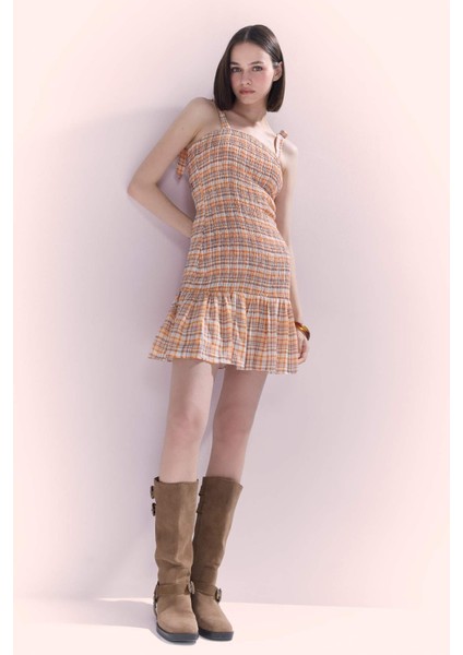 Coool Kareli Askılı Mini Elbise F5131AX25SM