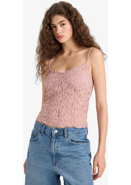 Slim Fit Dar Kesim V Yaka Dantel Askılı Atlet F6005AX25HS