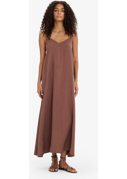 V Yaka Modal Askılı Maxi Elbise F6466AX25SM