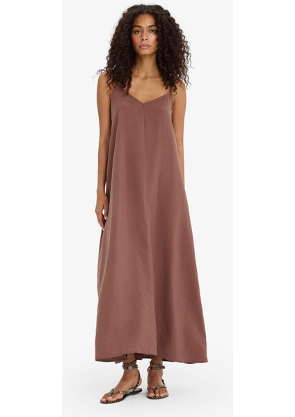 V Yaka Modal Askılı Maxi Elbise F6466AX25SM