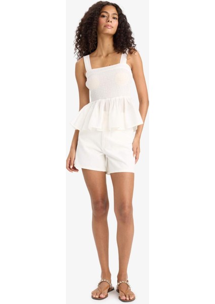 Cepli Beyaz Gabardin Şort F7018AX25SM