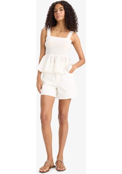 Cepli Beyaz Gabardin Şort F7018AX25SM