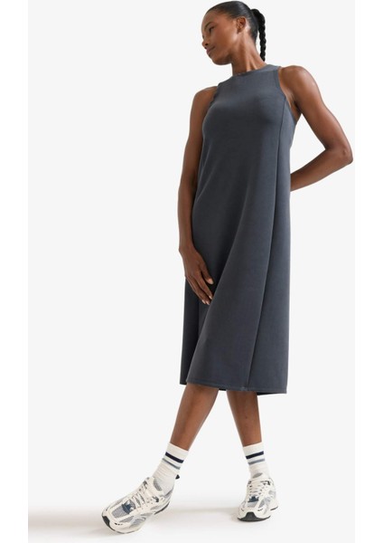 Fit Yuvarlak Yaka Modal Kolsuz Midi Elbise F6186AX25SM