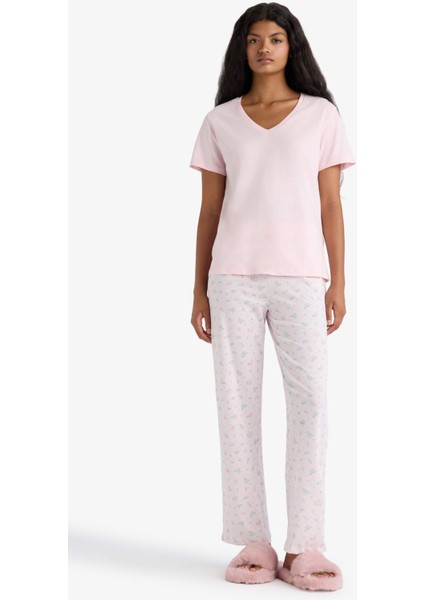 Pijama Takımı Regular Fit Kısa Kollu Üst Uzun Alt-Fall in Love F6987AX25AU