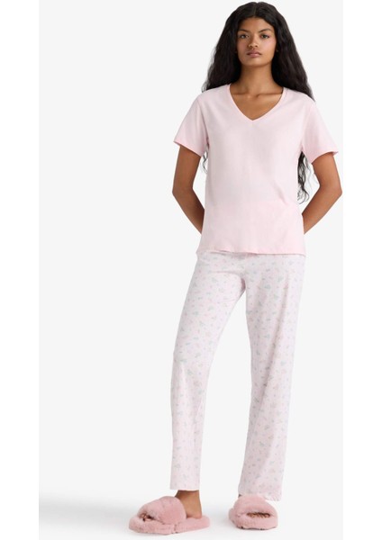 Pijama Takımı Regular Fit Kısa Kollu Üst Uzun Alt-Fall in Love F6987AX25AU