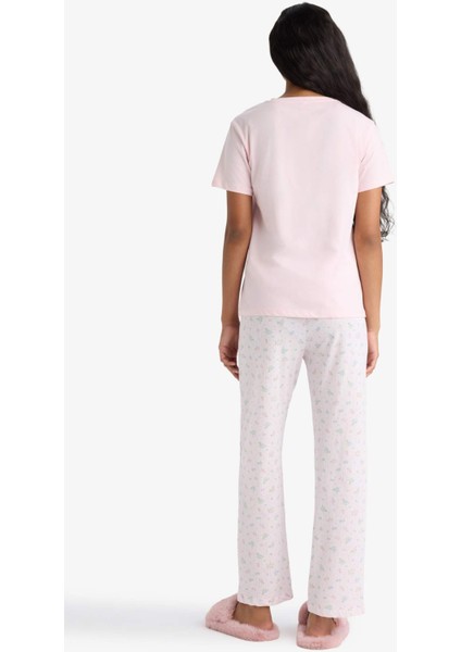 Pijama Takımı Regular Fit Kısa Kollu Üst Uzun Alt-Fall in Love F6987AX25AU