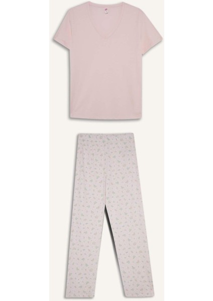 Pijama Takımı Regular Fit Kısa Kollu Üst Uzun Alt-Fall in Love F6987AX25AU