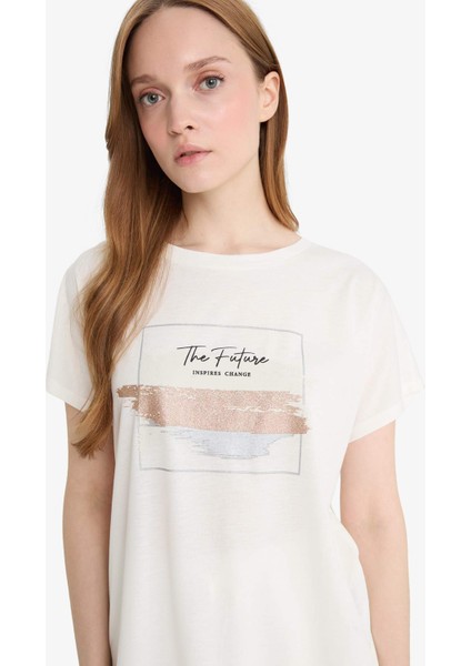 Regular Fit Bisiklet Yaka Baskılı Kısa Kollu Tişört F6326AX25HS