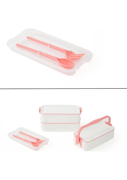 3 Katlı Kulplu Beslenme Kabı Diyet Sefer Tası Saklama Kabı Çatal Kaşıklı fırsatları