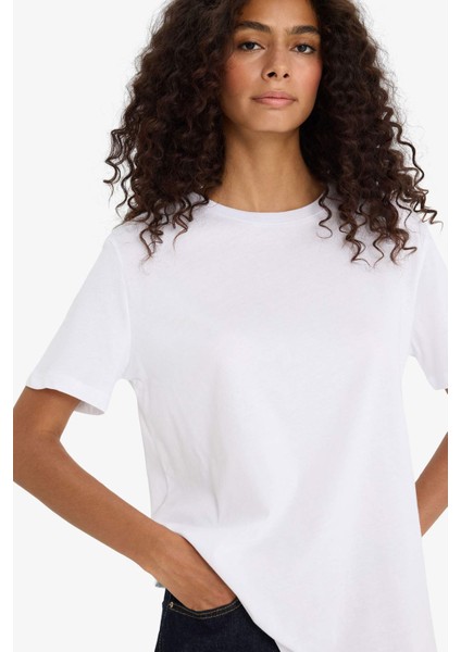 Regular Fit Bisiklet Yaka Basic Düz Penye Kısa Kollu Beyaz Tişört W9584AZ25AU