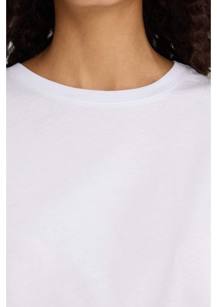 Regular Fit Bisiklet Yaka Basic Düz Penye Kısa Kollu Beyaz Tişört W9584AZ25AU