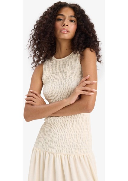 Bisiklet Yaka Bürümcük Kolsuz Maxi Elbise F7113AX25SM