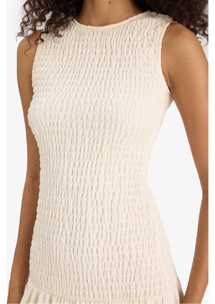 Bisiklet Yaka Bürümcük Kolsuz Maxi Elbise F7113AX25SM