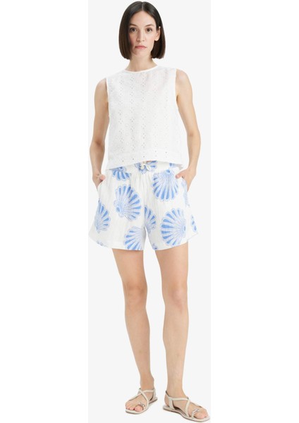 Regular Fit Bisiklet Yaka Brode Kolsuz Bluz F6316AX25SM