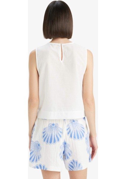 Regular Fit Bisiklet Yaka Brode Kolsuz Bluz F6316AX25SM