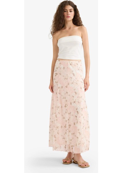 A Kesim Çiçekli Normal Bel Tül Maxi Etek F7108AX25SM