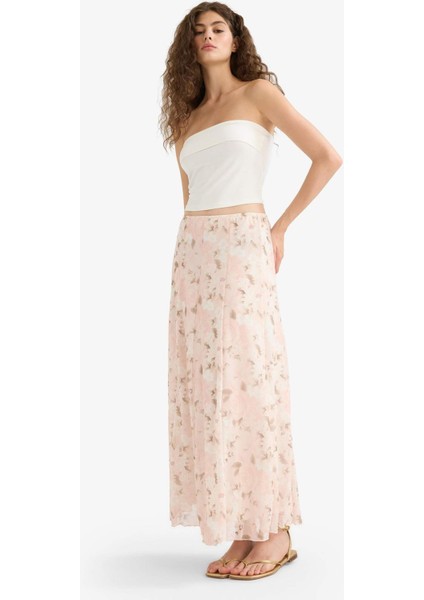 A Kesim Çiçekli Normal Bel Tül Maxi Etek F7108AX25SM