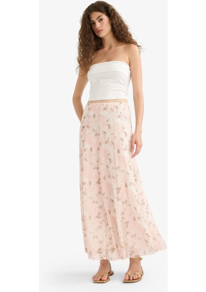 A Kesim Çiçekli Normal Bel Tül Maxi Etek F7108AX25SM