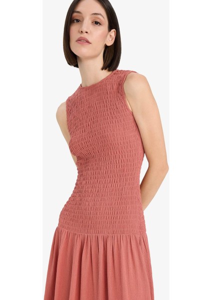 Bisiklet Yaka Bürümcük Kolsuz Midi Elbise F7072AX25SM