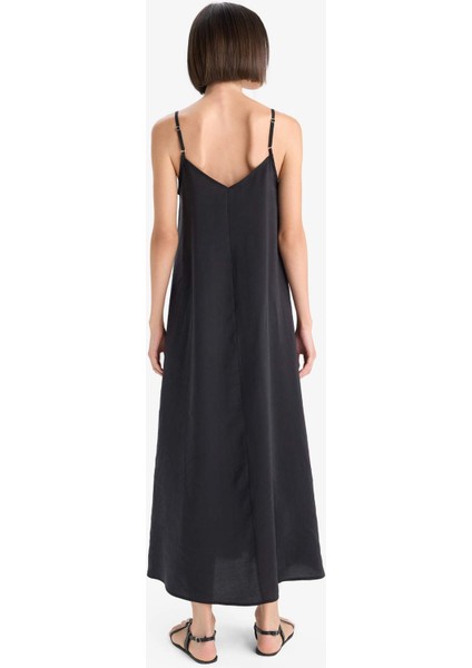 V Yaka Modal Askılı Midi Elbise F6466AX25SM