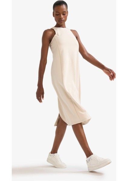 Fit Yuvarlak Yaka Modal Kolsuz Midi Elbise F6186AX25SM