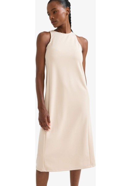 Fit Yuvarlak Yaka Modal Kolsuz Midi Elbise F6186AX25SM