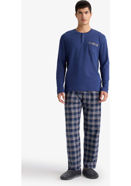 Pijama Takımı Regular Fit Uzun Kollu Üst Kareli Uzun Alt D0040AX25WN