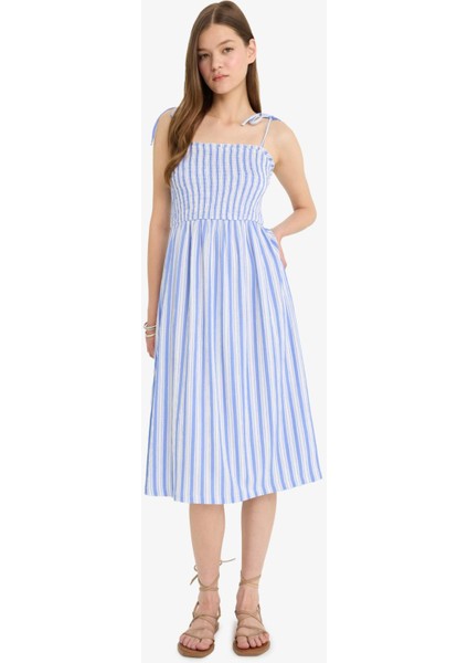 Coool Çizgili Bürümcük Askılı Midi Elbise F7159AX25SM