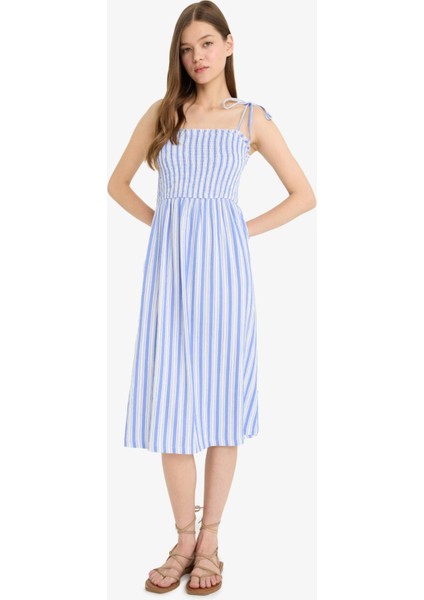 Coool Çizgili Bürümcük Askılı Midi Elbise F7159AX25SM