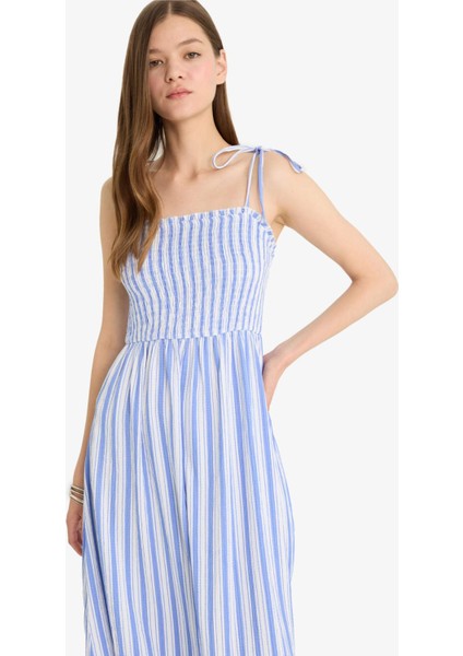 Coool Çizgili Bürümcük Askılı Midi Elbise F7159AX25SM