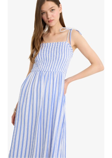 Coool Çizgili Bürümcük Askılı Midi Elbise F7159AX25SM