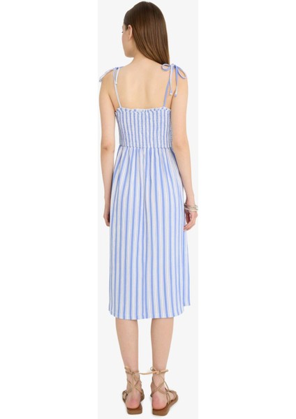 Coool Çizgili Bürümcük Askılı Midi Elbise F7159AX25SM