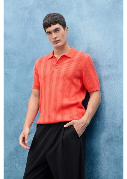 %100 Pamuk Polo Yaka Kısa Kollu Triko Tişört F7133AX25SM