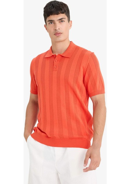 %100 Pamuk Polo Yaka Kısa Kollu Triko Tişört F7133AX25SM