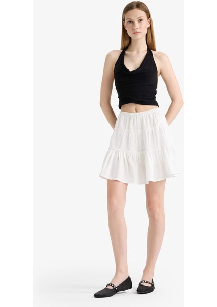 Coool Yüksek Bel Penye Astar Keten Görünümlü Mini Etek F7231AX25HS