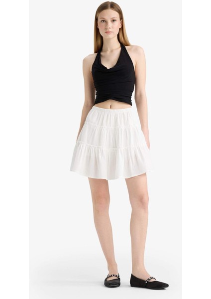 Coool Yüksek Bel Penye Astar Keten Görünümlü Mini Etek F7231AX25HS