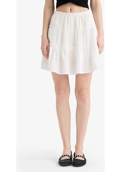 Coool Yüksek Bel Penye Astar Keten Görünümlü Mini Etek F7231AX25HS