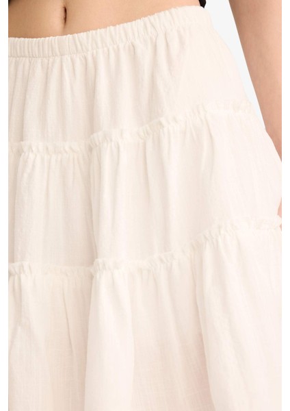 Coool Yüksek Bel Penye Astar Keten Görünümlü Mini Etek F7231AX25HS