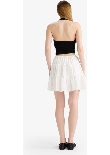 Coool Yüksek Bel Penye Astar Keten Görünümlü Mini Etek F7231AX25HS