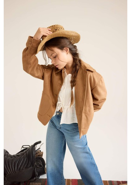 Kız Çocuk Ceket Yaka Düğmeli Süet Mont F7148A825AU