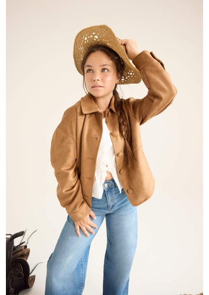 Kız Çocuk Ceket Yaka Düğmeli Süet Mont F7148A825AU