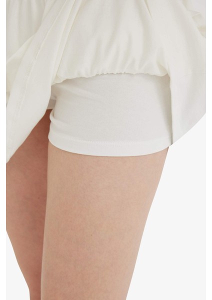 Coool Normal Bel Volanlı Penye Astar Beyaz Mini Etek F7179AX25SM