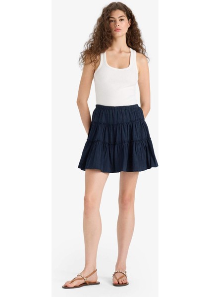 Coool Yüksek Bel Penye Astar Keten Görünümlü Mini Etek F7231AX25HS